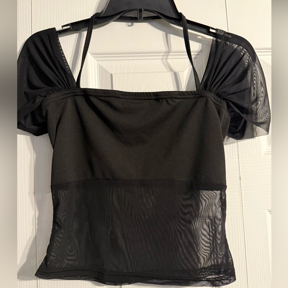 Elegant Black Mesh Women's Top